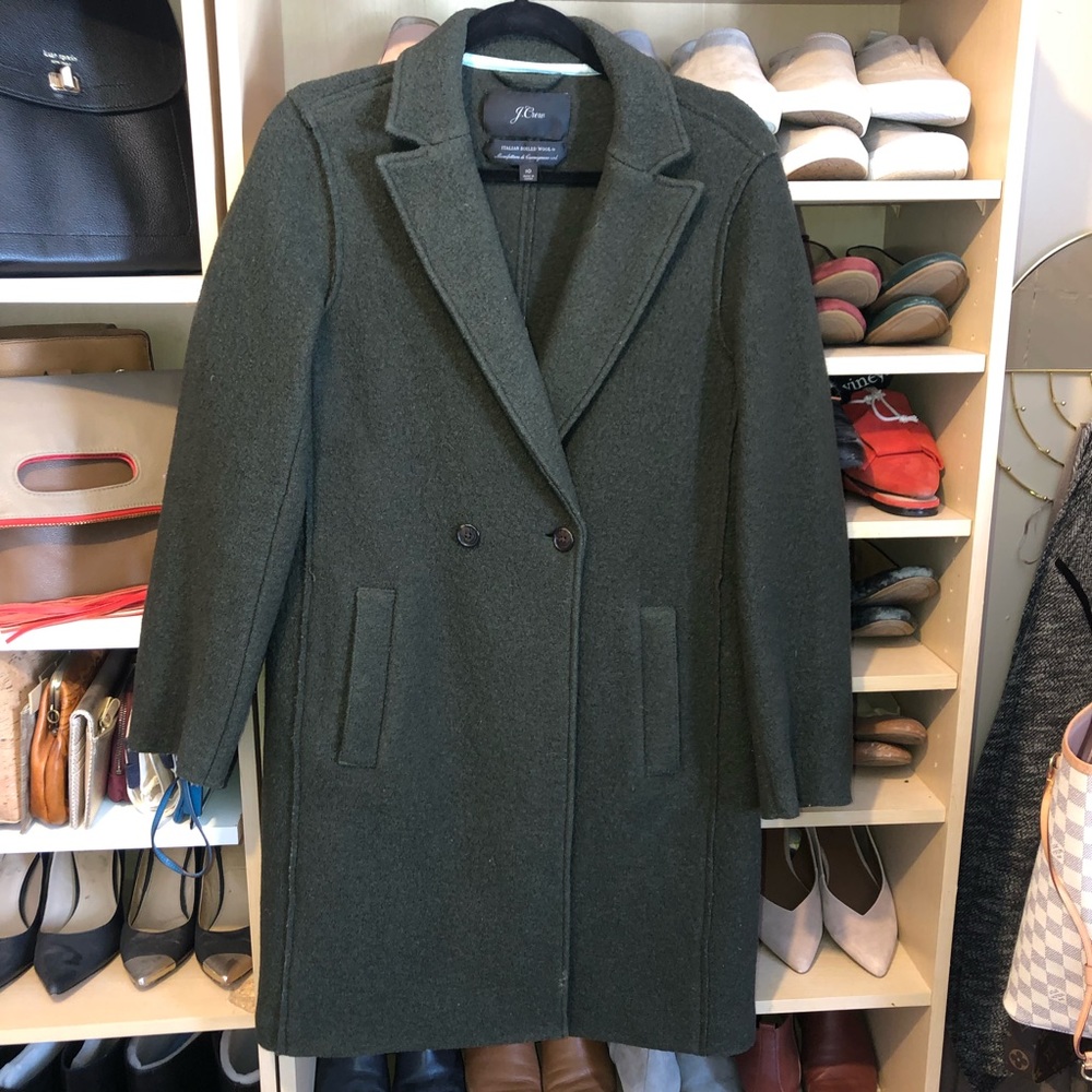 J Crew Dark Moss Boiled Wool Daphne Topcoat 10 - Picture 7 of 9